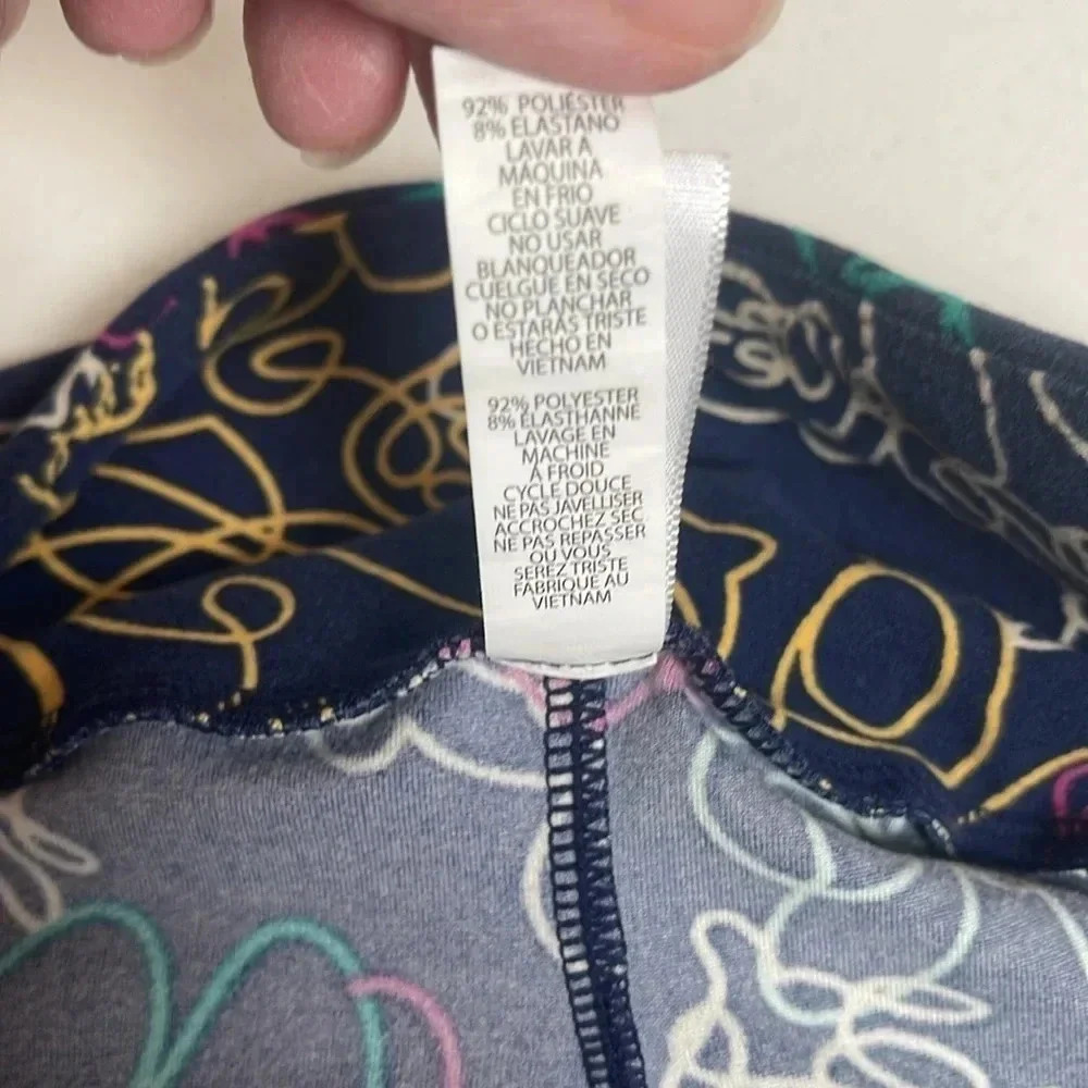 LuLaRoe OS Leggings Disney Minnie Mouse Blue Grafitti Scribble Camrea Pink White - Picture 5 of 8